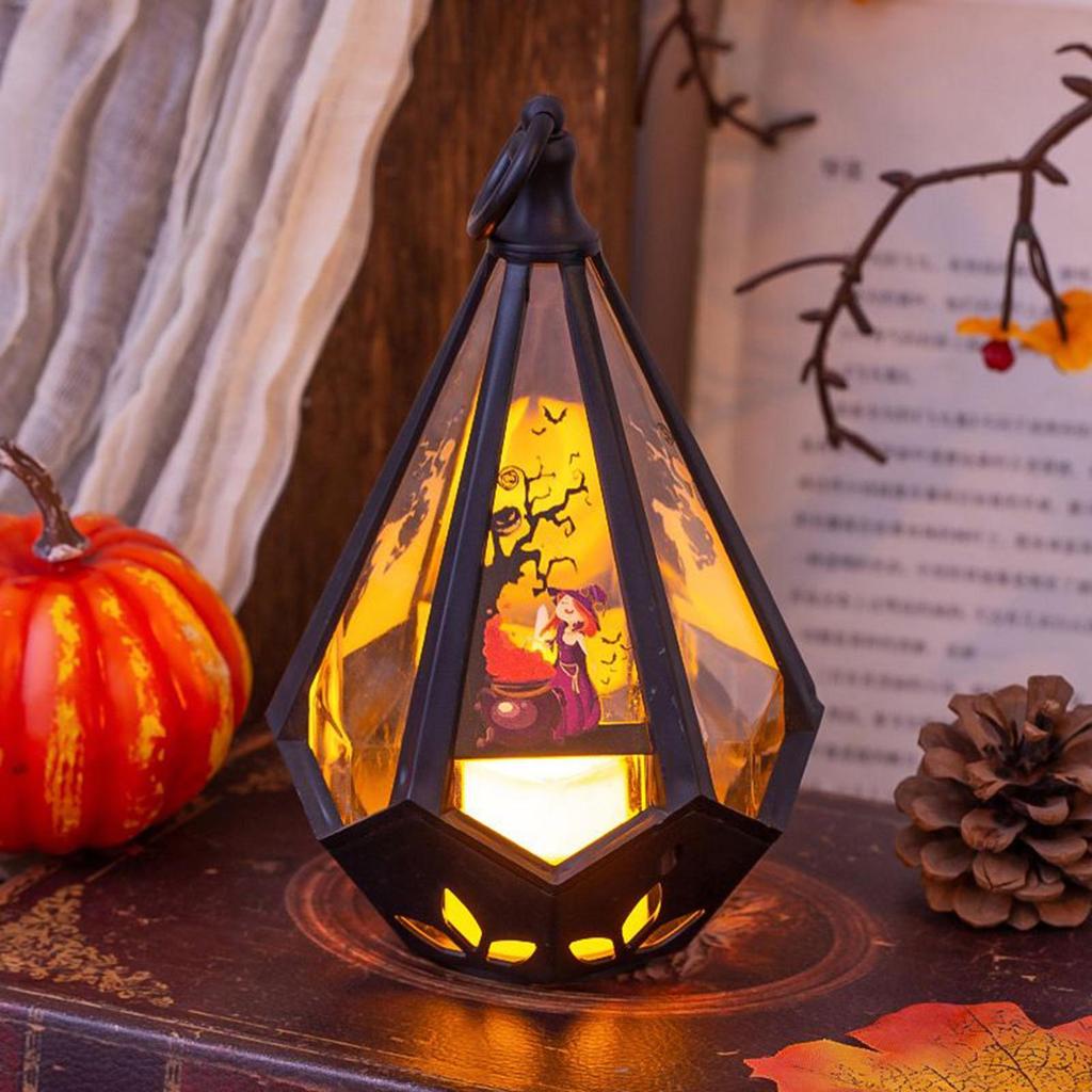 Halloween Lantern Lights Witch Pumpkin Castle Lantern Lamp Ornament Decorations Centerpieces For Yard Garden Camping Porch