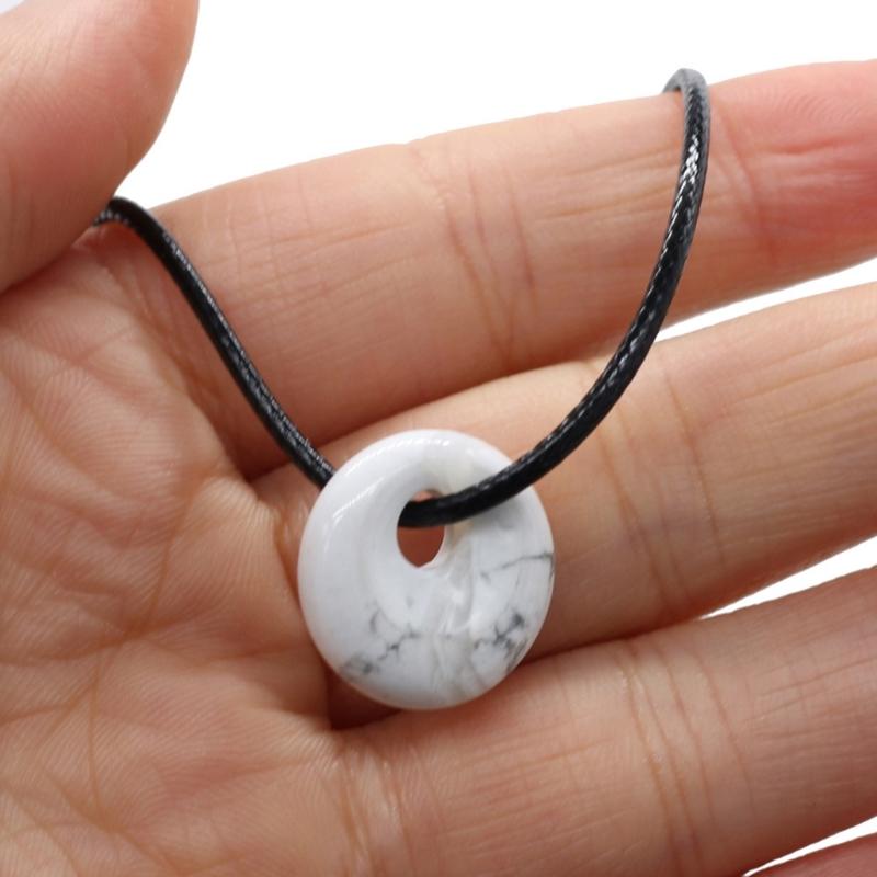 18mm Circle Healing Crystals Necklace Natural Semi-Precious Chakras Gemstones Amulet Lucky Coin Charm Protection