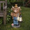 Garden Highland Cow Statue with Battery Powered Lantern, Small Highland Cow Figurine with Welcome Sign, Outdoor Resin Sculpture for Lawn, Patio, Porch