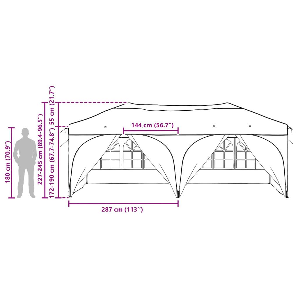 Pop Up Party Tent 575 X 288 X 245 Cm Orange Oxford Fabric