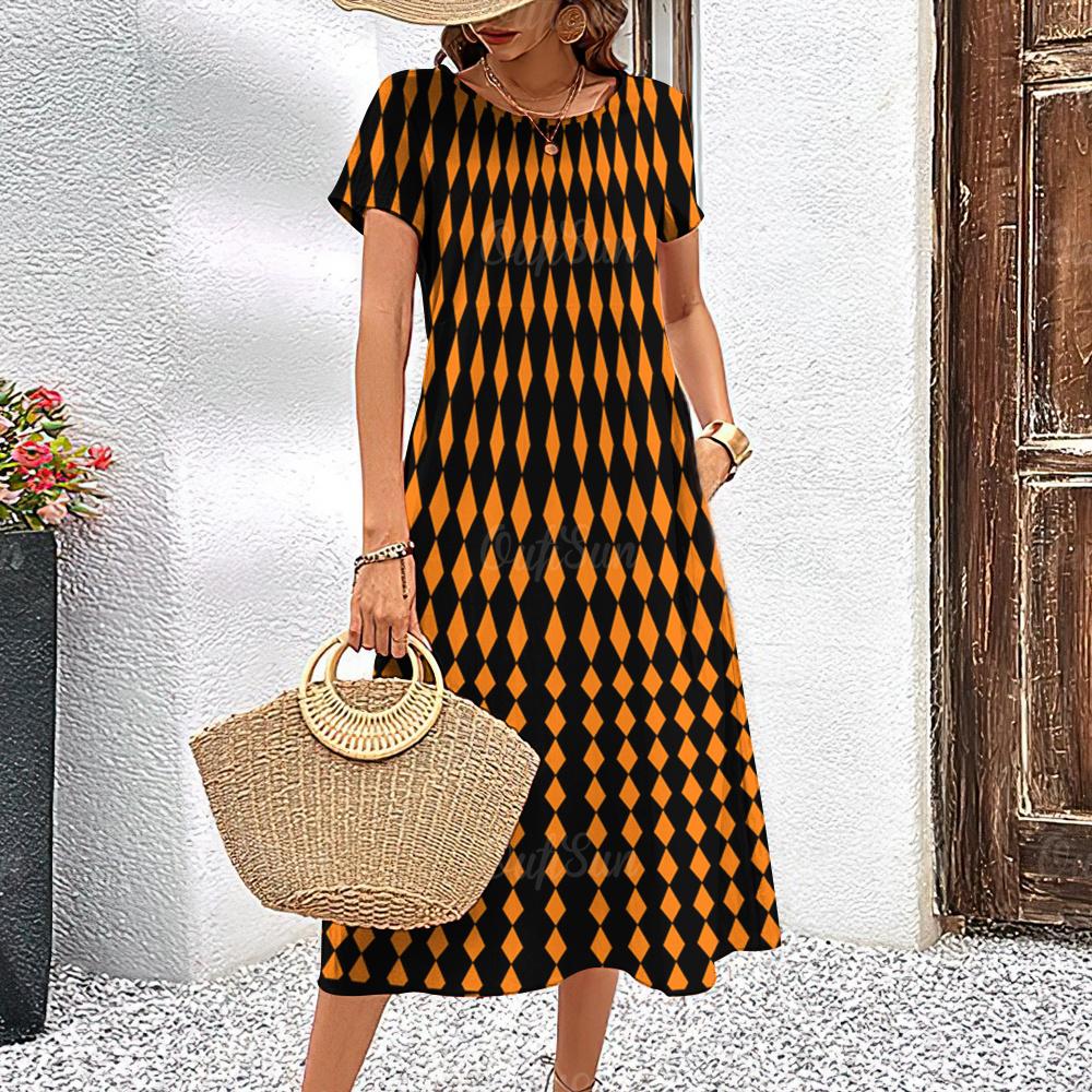 Nové dámské šaty Grafický potisk Elegantní a krásné Midi šaty Plus size Dámské Letní Jednodílné šaty