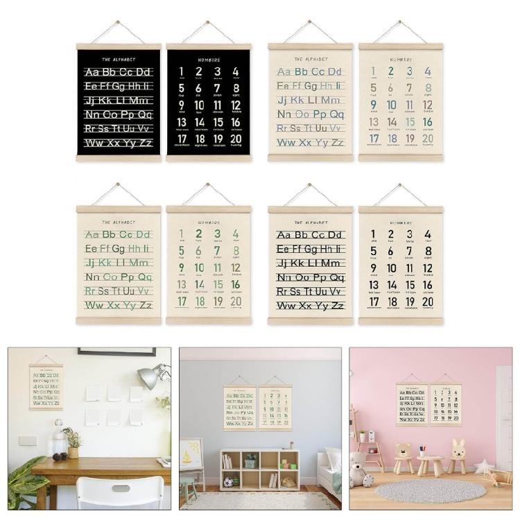 2pcs Toddler Learning Posters for Playroom and Classroom Decors Alphabets and Number Wood Wall Hanging Banners Ornament