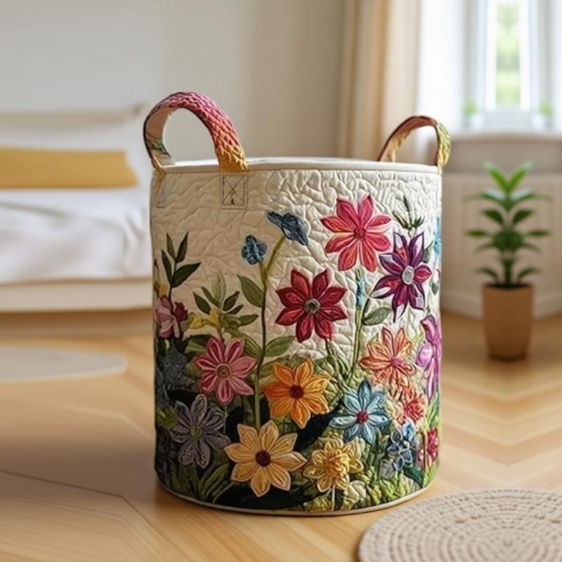 Stylish Quilted Foldable Laundry Hamper With Bohemians Floral Design And Sturdy Handles Handheld Washing Organizers Bag