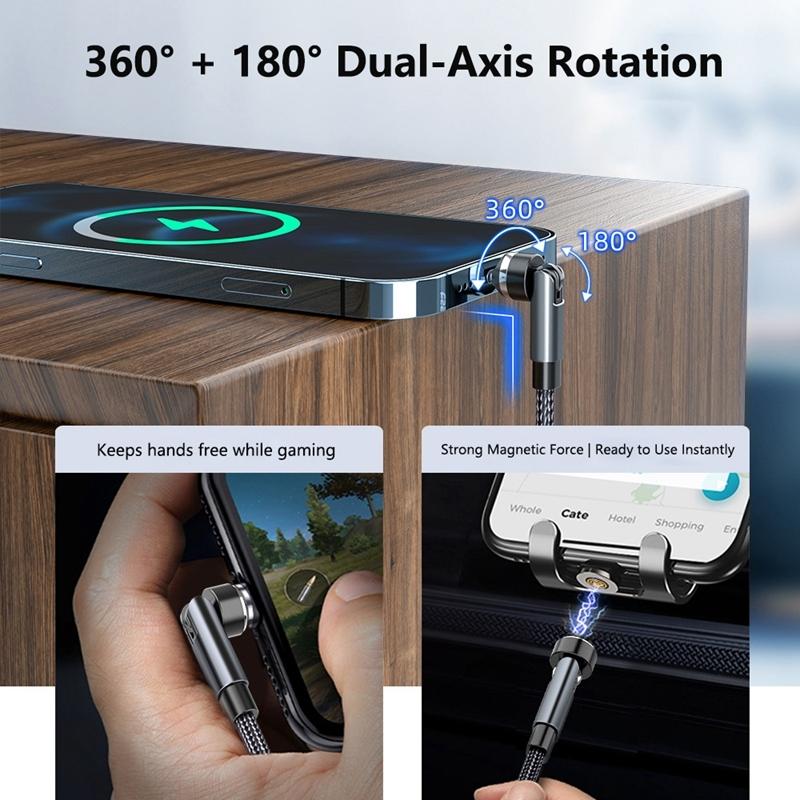 Data Cable Rotating Magnetic Type C Cable 5A Super Fast Charging Magnet USB-C Charger Data Cord For iPhone Samsung Xiaomi