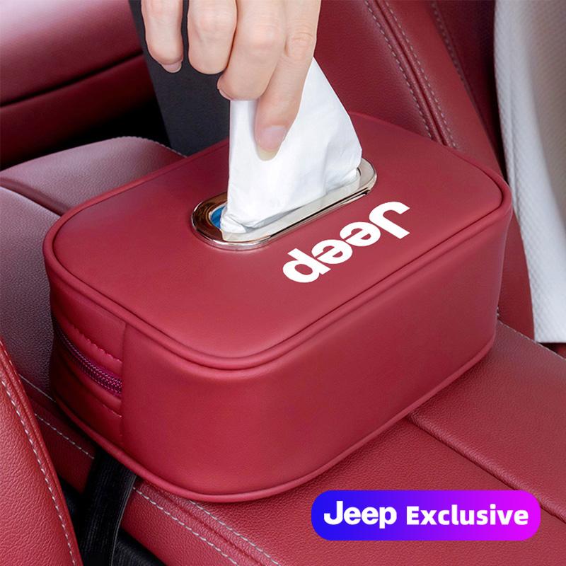 Car Tissue Box Quality Leather Auto Paper Towel Storage Bag For Jeep Grand Cherokee Wrangler JK Gladiator Compass Renegade Recon AKW1