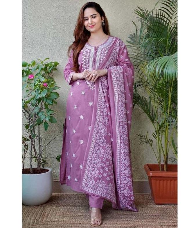 Designer Party Wear Women Cotton Blend Kurta Pant Dupatta Set Indian Pakistani Kurti Salwar Suit