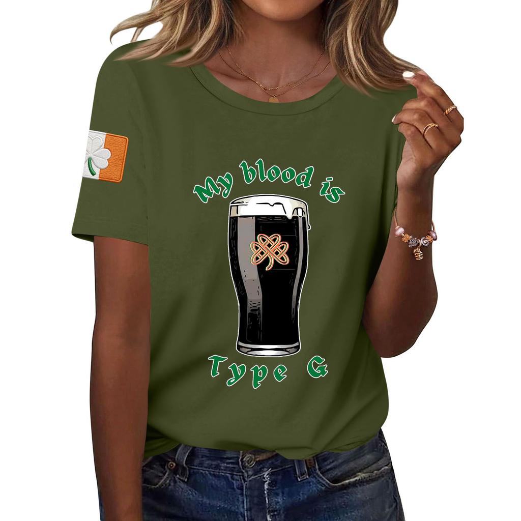 Women's Fashion Casual Printed Short Sleeve Round Neck Pullover Tops