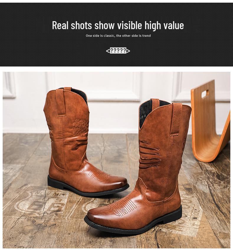 European & American Style Men's Western Leather Knight Boots, Large Size 46