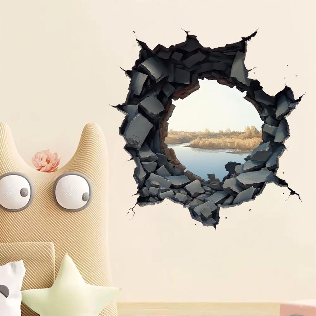 Naklejka ścienna z iluzją 3D, Naklejka z krajobrazem do dekoracji ścian sypialni i salonu, Wystrój domu