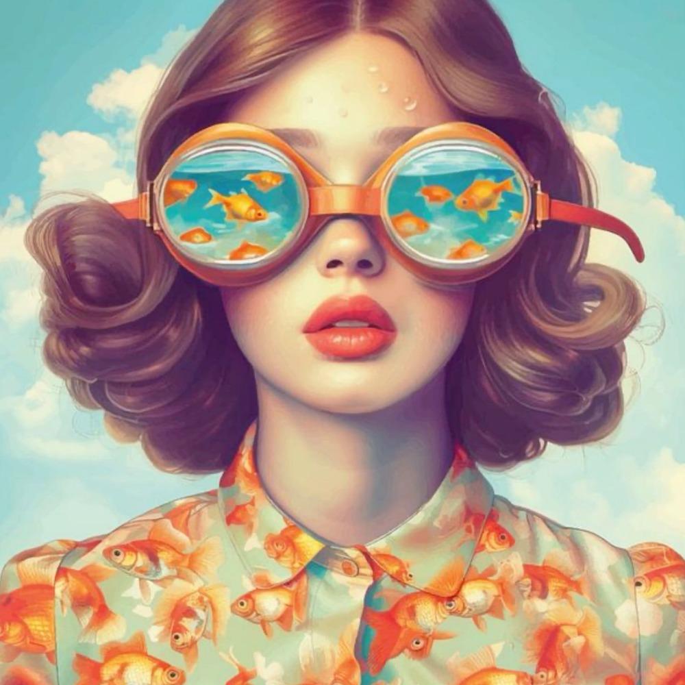 Surrealist Female Portrait Oil On Canvas Wall Art Fantastic Fantasy Fish and Girl Poster Printed Living Room Home Decor