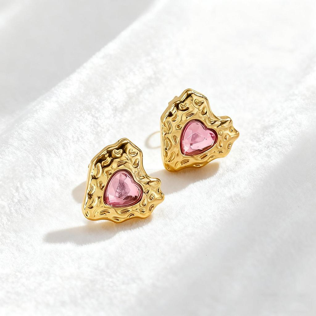 European & American Heart-Shaped Zircon Stainless Steel Stud Earrings - Luxury Trendy Ear Cuffs