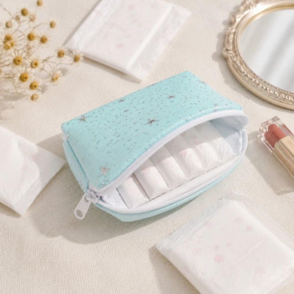 Zipper Closure Sanitary Pad Pouch Silver Star Print Feminine Period Pouch Women Girls