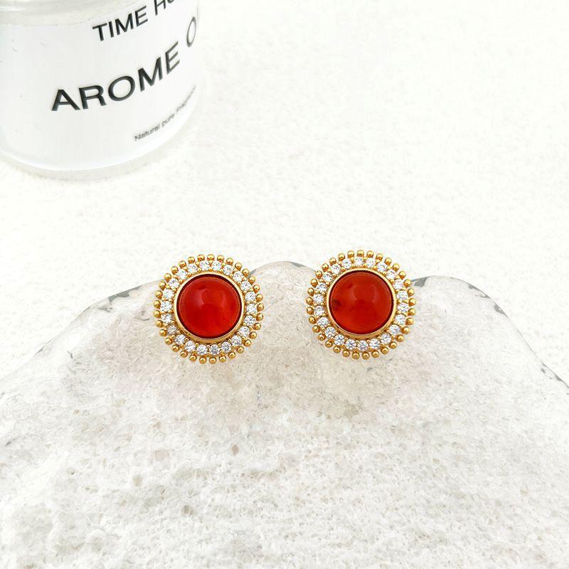 Retro Light Luxury High-End Earrings Simple Geometric Round Light Luxury Stud Earrings Fashion Earrings золотой