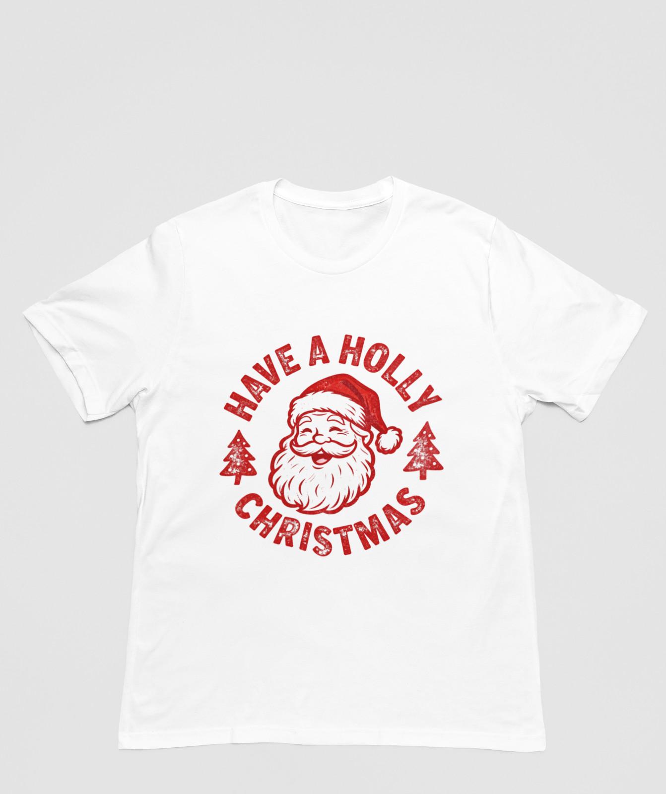 Vintage Santa “Have a Holly Christmas” Retro Distressed Holiday T-Shirt 2XL