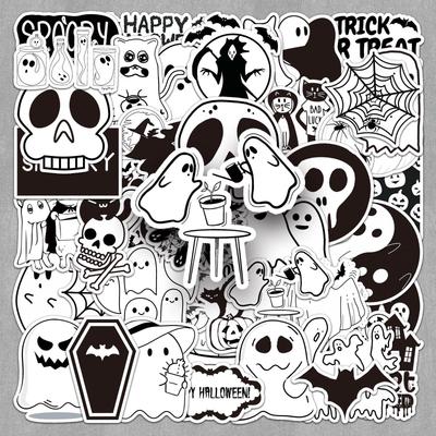 50 Adesivi di Halloween in Bianco e Nero: Cartone Animato Spaventoso Versione Q per Decorazioni Fai-da-te per Quaderno, Diario o Valigia (50 fogli)