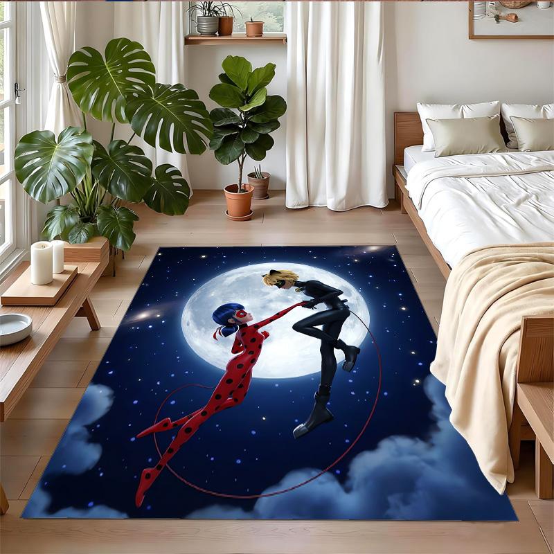 Tappeto in peluche di velluto di cristallo con stampa Miraculous Ladybug Anti?Indumenti da notte?Tappeto da Pavimento Resistente per Decorazione Domestica Interna