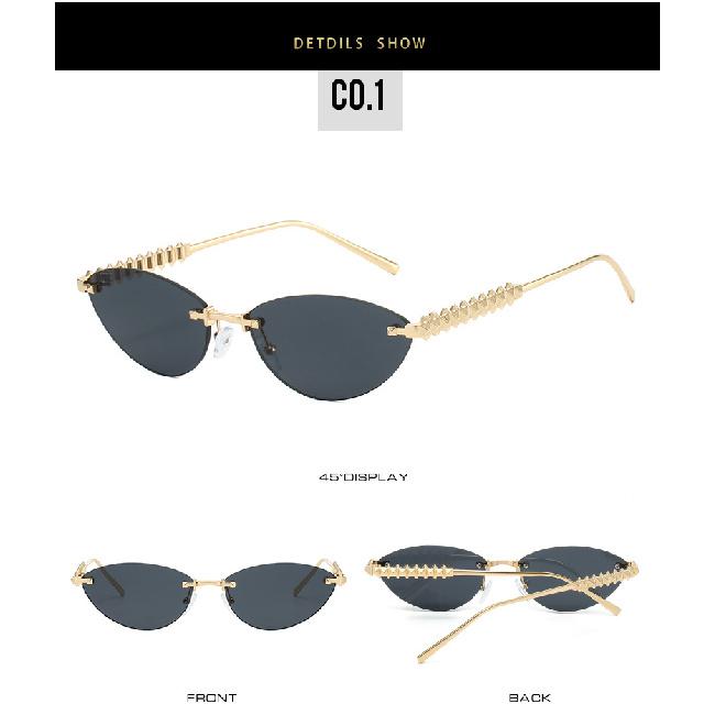 Cat-eye Sunglasses, Metal Frameless Design, Unisex, Suitable for Outdoor Wear and Fashion Shows, with Rivet Detailing On the Arms