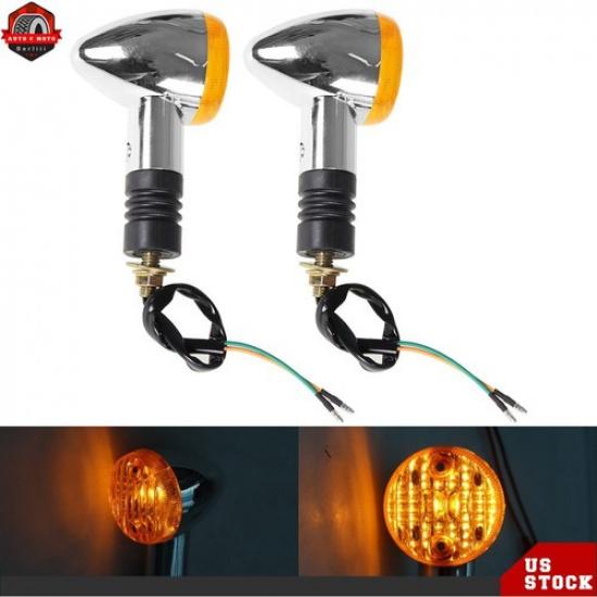 2×Amber Chrome  Front Rear Turn Signal Blinker Indicator Light Motorcycle