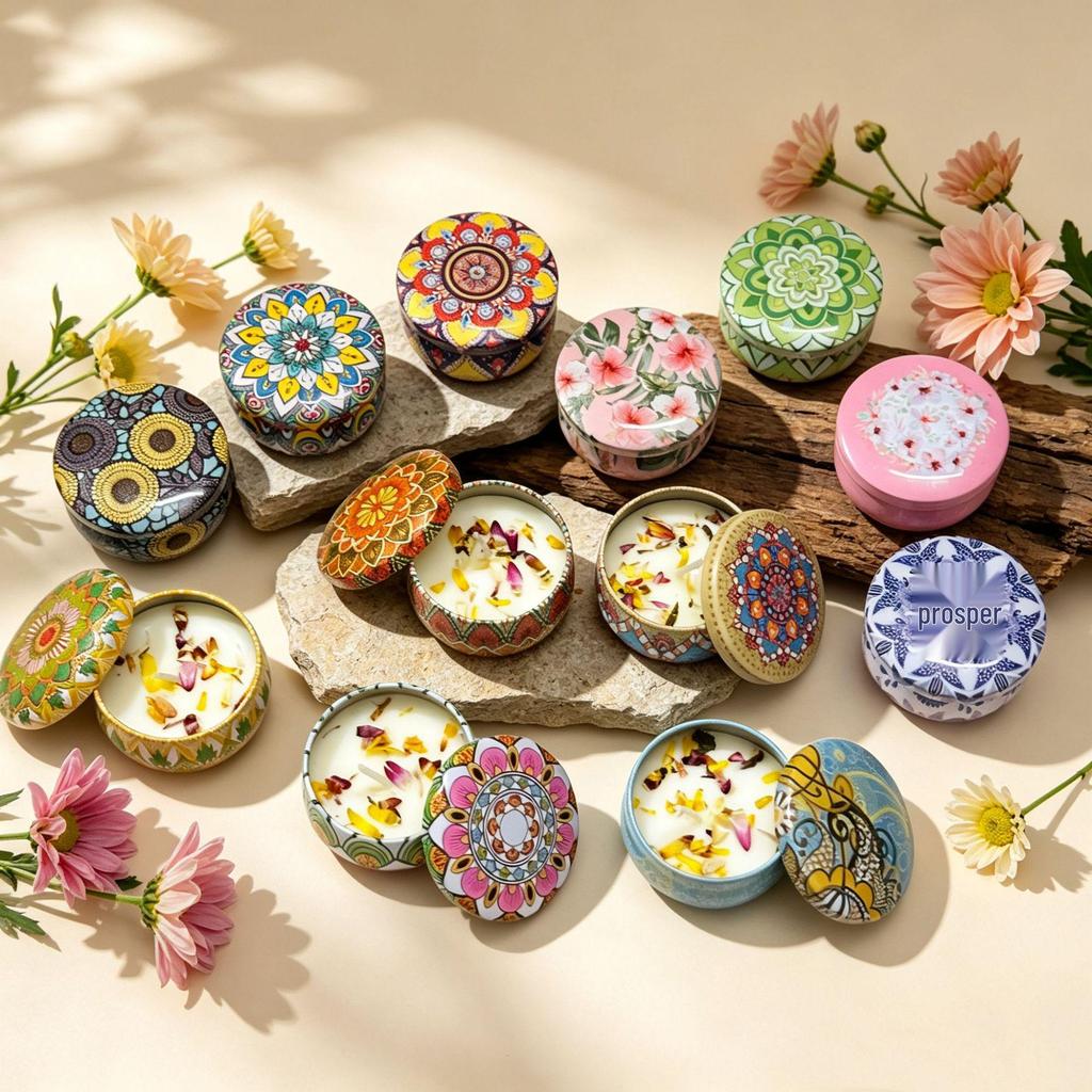 Retro Tin Can Soy Wax Candle with Plant Fragrance - Scented Candle Wedding Favor