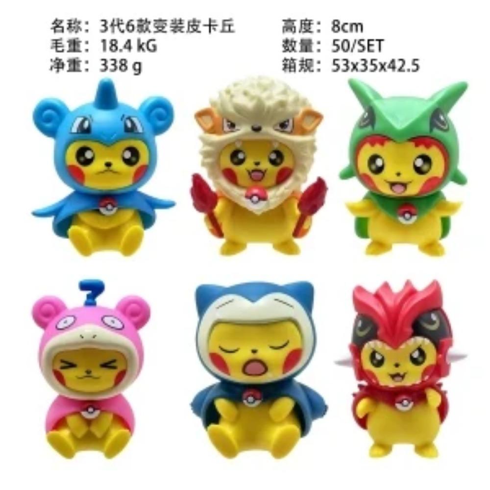6Pcs/1Set Pocket Monsters Anime Figure Kawaii Pikachu In Disguise Action Figures PVC Desktop Decorations Model Dolls Toy Gifts