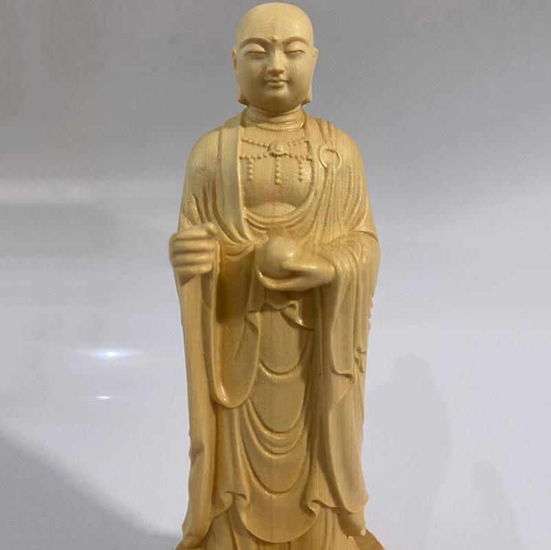 Natural Solid Wood Ksitigarbha Bodhisattva Statue Chinese Buddha Statues Home Room Office Feng Shui DecorationFigure Statue 11in