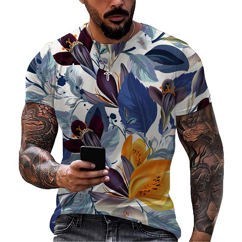 

Летний топ с круглым вырезом и 3D цветочным принтом, модные повседневные мужские футболки с коротким рукавом XS