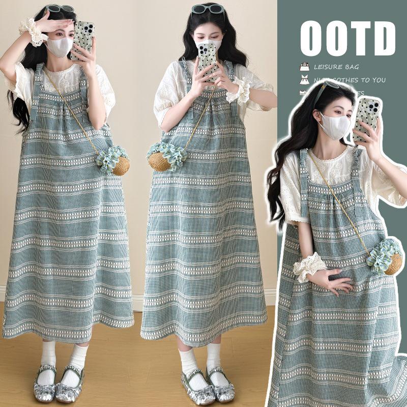 Spring/Summer 2026 Forest Style Lace Trim Shirt + Retro Plaid Overall Skirt XL