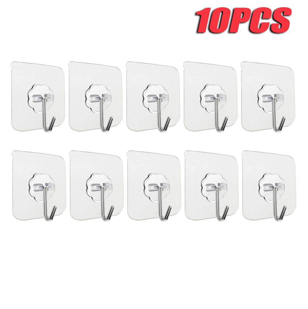 100-300PCS Transparent Stainless Steel Self-Adhesive Hooks Bathroom Towel Clothes Storage Sticker Hooks Key Hangers Storage
