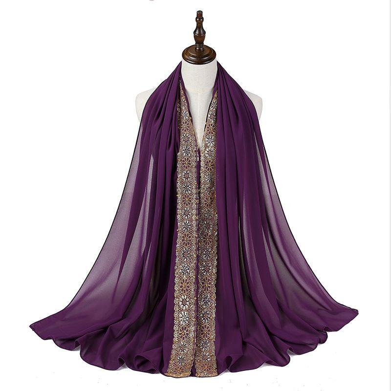 

Кружевной женский шифоновый платок для головы, длинный штапельный платок с бусинами Dark Purple