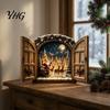 Christmas Party Hanging Light Santa Claus Window Light, 3D Lighted Wall Decor, Warm LED Reindeer Snowy Gift Box Idea Village Scene, USB Powered