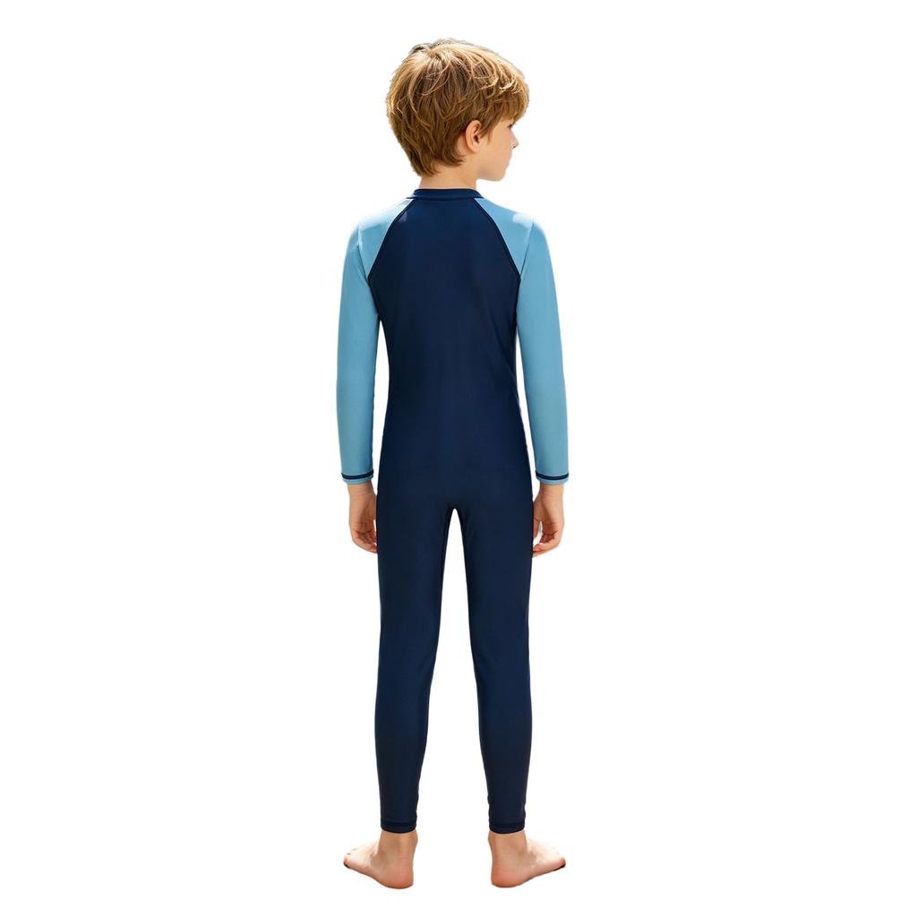 Dzieci Chłopcy Pełny Kombinezon Rash Guard Długi Rękaw Color Block Patchwork Zamek Błyskawiczny z Przodu UPF 50+ Strój Kąpielowy do Surfingu Basenu