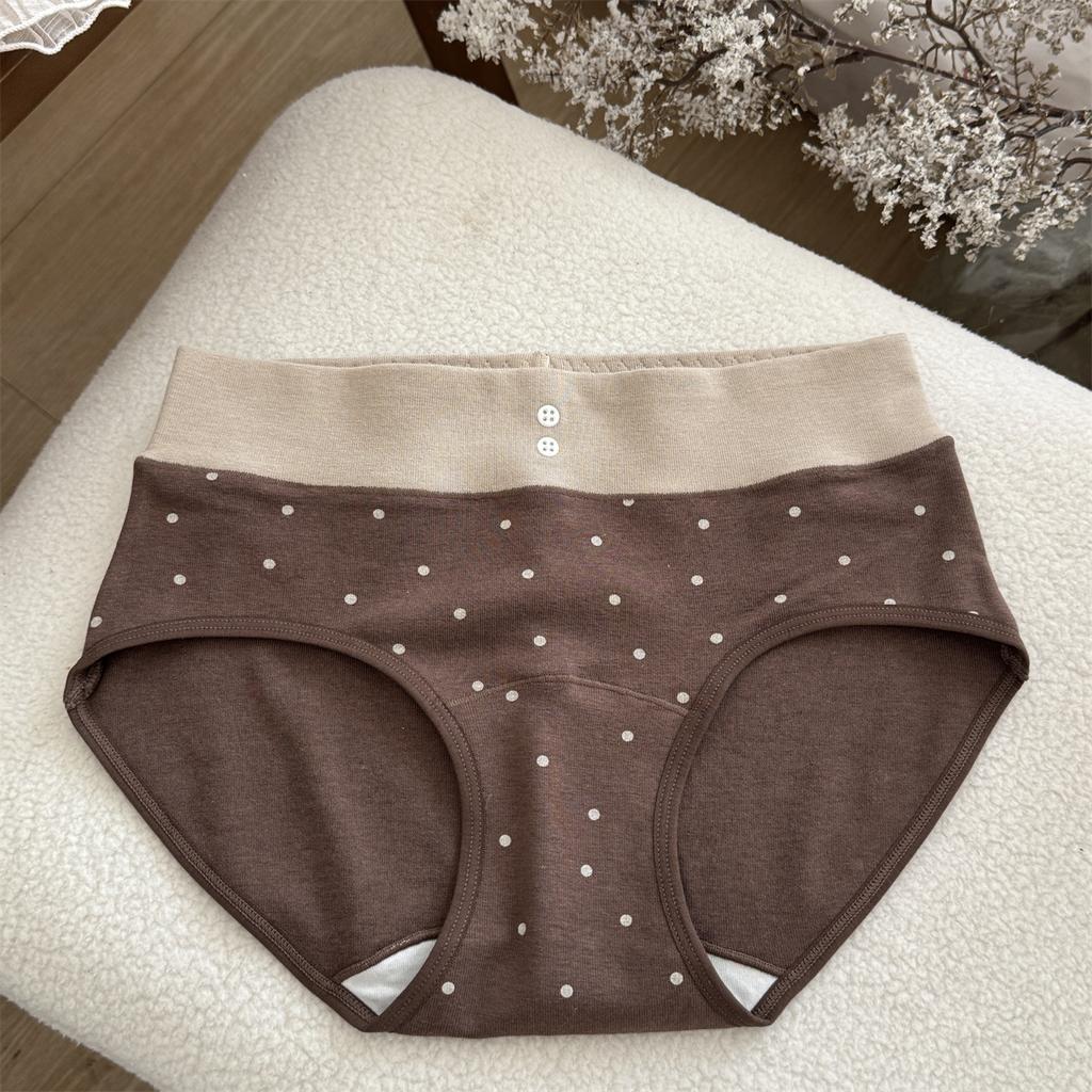 Female Autumn and Winter Sweet Retro Wave Point Cotton Antibacterial Extension Crotch No Trace Skin Briefs Hip Briefs