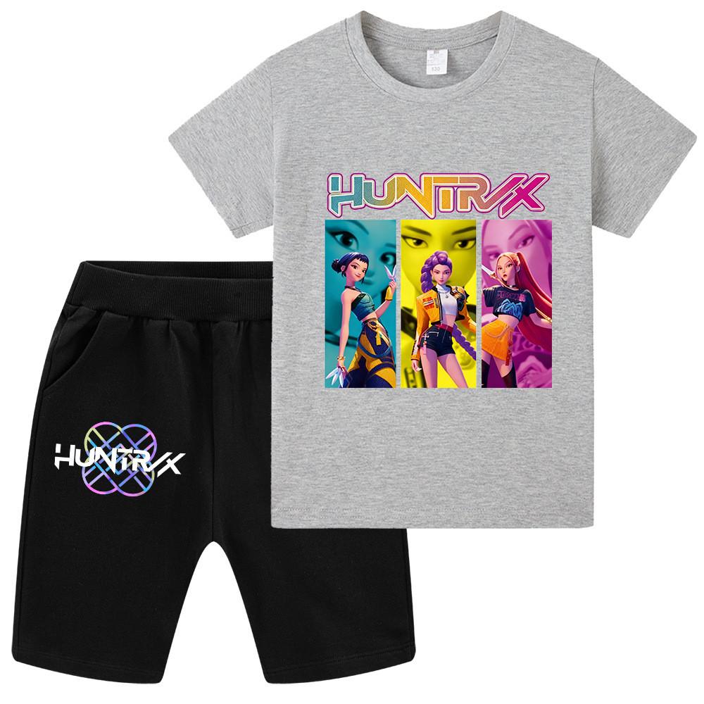 WA1236 Kids Boys Girls Kpop Rumi Zoey Mira Print Short Sleeves T-shirt Shorts Pants Sets