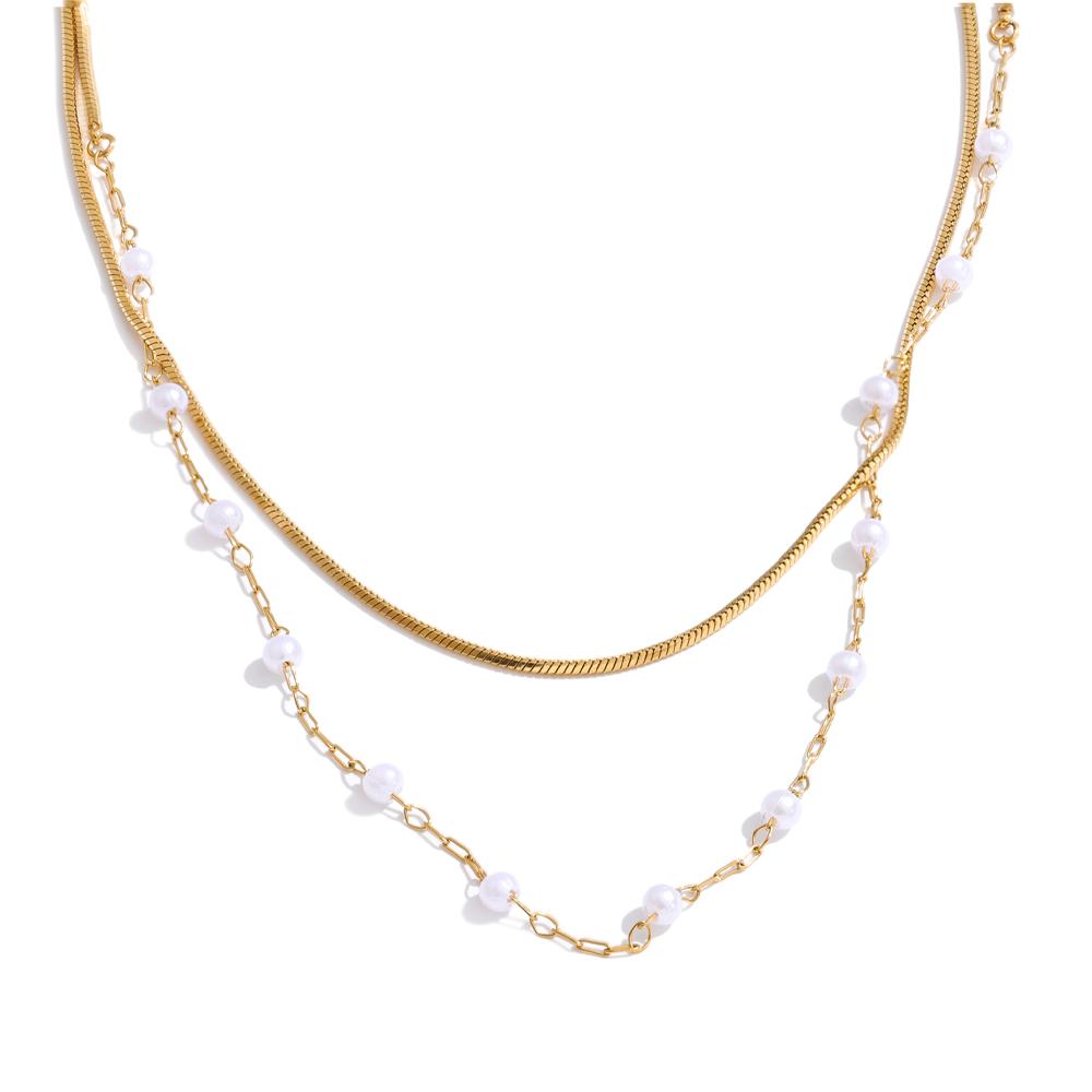 

Yhpup Stainless Steel Double-Layer Simulated Pearls Chain Necklace Elegance Collarbone Chain Chic New Arrivals 2026 Neck Jewelry