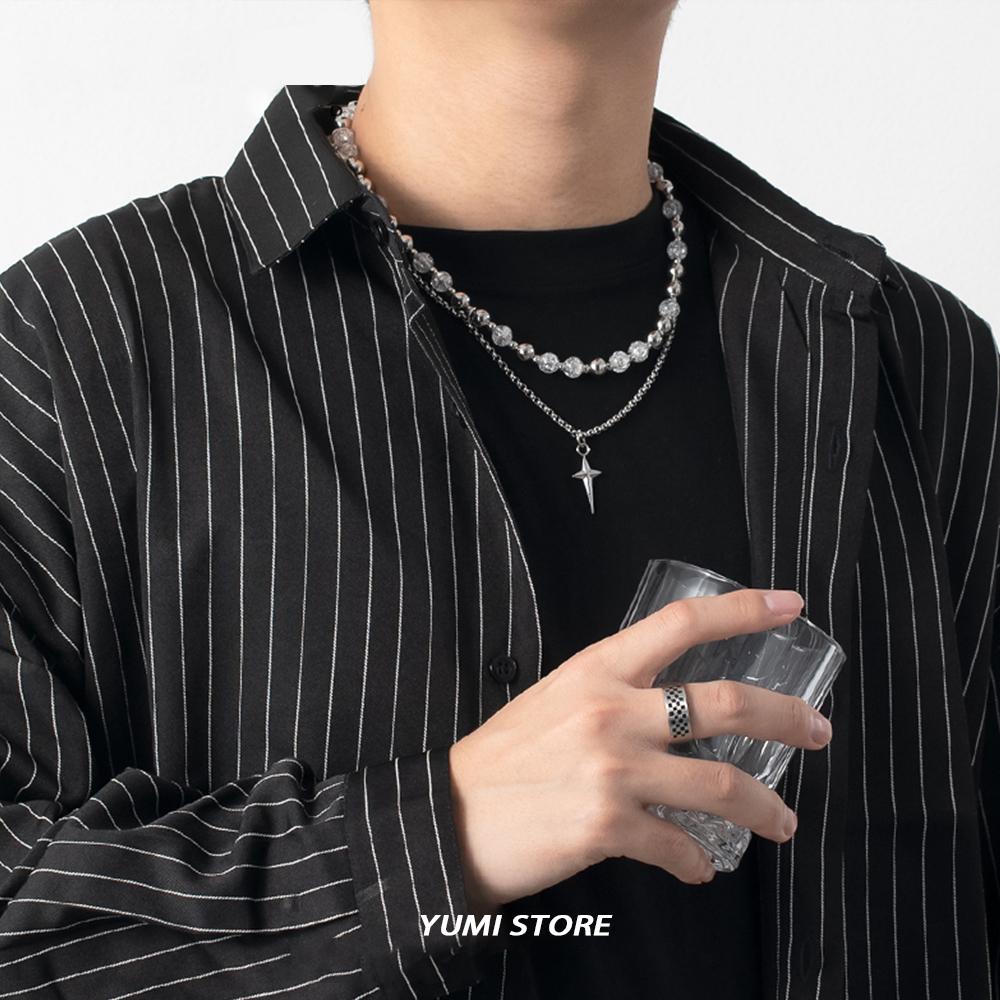 New Cross Bead Necklace For Man Woman Charm Titanium Steel Double-layer Clavicle Chain Unisex Style  Wholesale