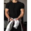 Men Slim Fit Short Sleeve Gym T Shirt Summer Elastic Solid Color