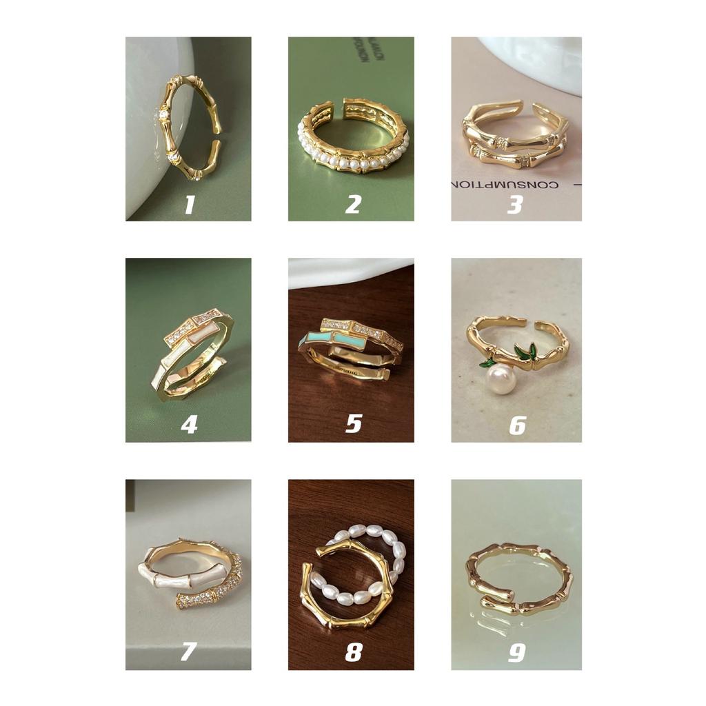 Koreanischer Stil Schlichter Zirkon Bambusring Damen Offen Verstellbar Nische Hochwertig Einzigartig Westlicher Stil Perlenring Mode