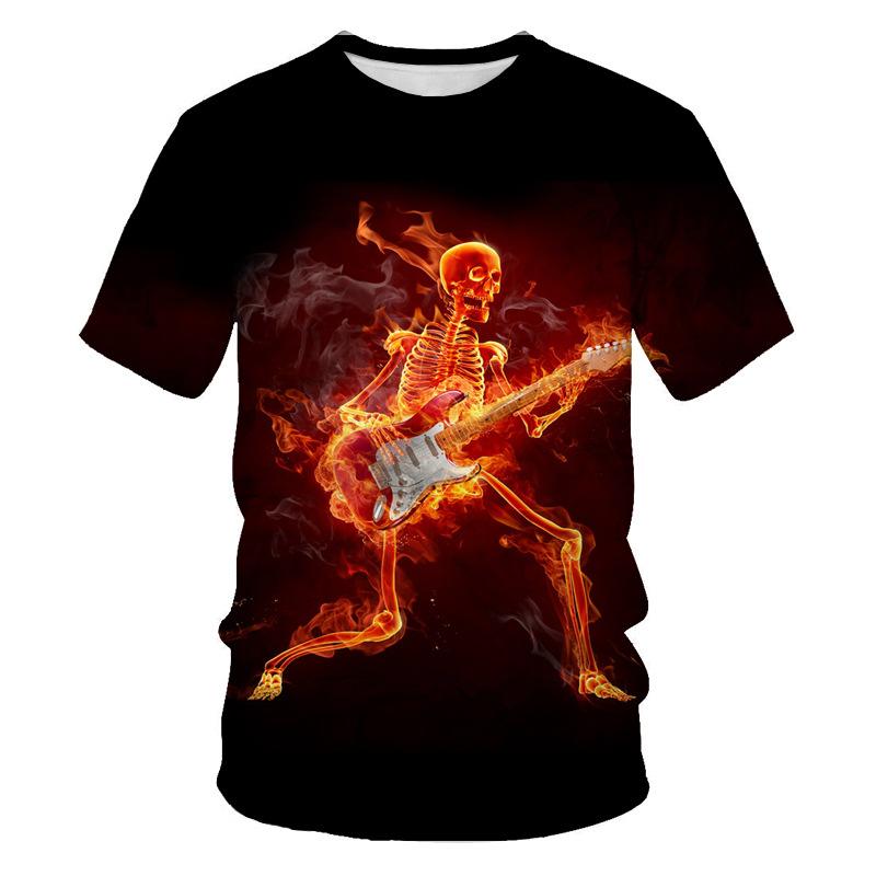 Summer Round Neck 3D Skeleton Print Top Fashionable Casual Short Sleeved Men's T-shirts