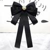 Pearl Black Ribbon Pin Rhinestones Ribbon Badge Brooch Elegant Black Bow Necktie  Mourning