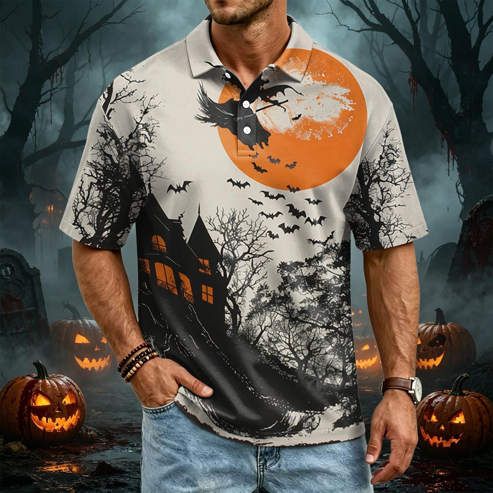 Men s Quick-Dry Mesh Golf Shirt - Halloween Print Short Sleeve Top XXL