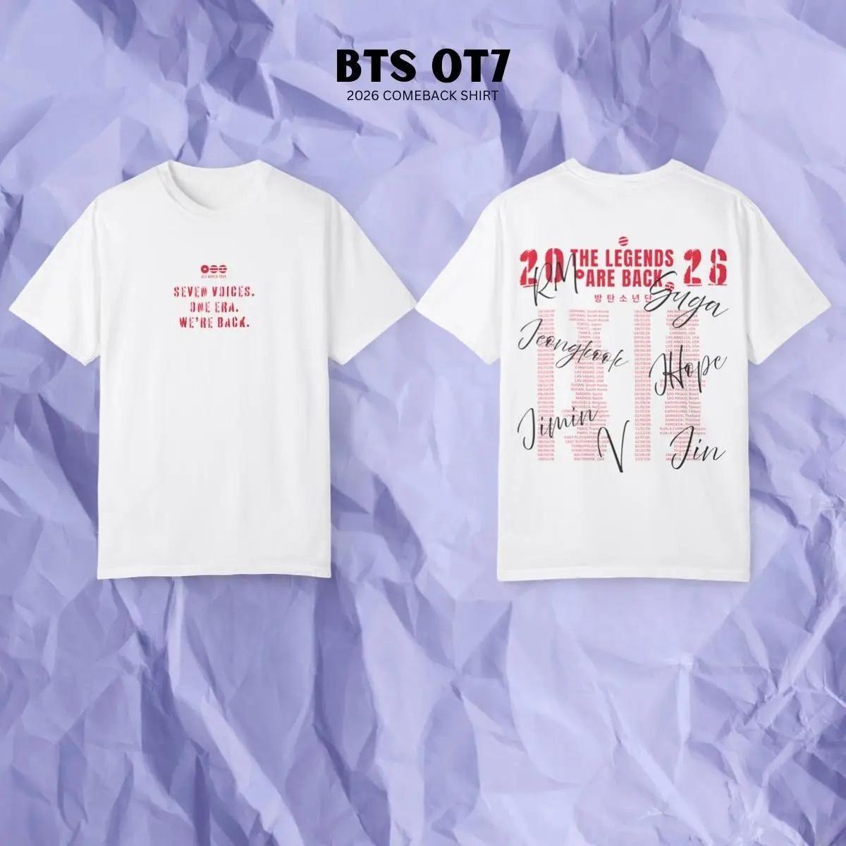 

Kpop BTS OT7 2026 Повернення Футболка з круглим вирізом Чоловіча Жіноча Повсякденна Коротка футболка з принтом підписів Семи Учасників Корейський Подарунок M бежевий
