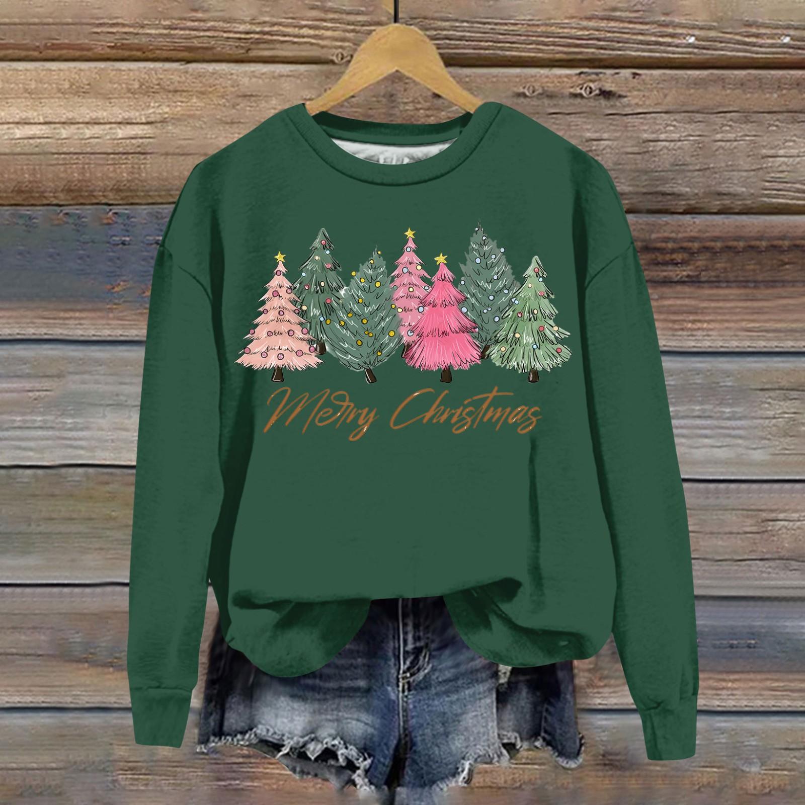 Женская модная рождественская свободная толстовка с длинным рукавом и круглым вырезом — фото 5