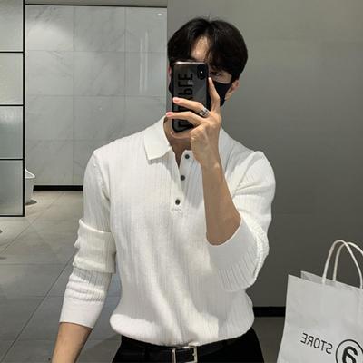 Men's French-Style Lightweight Knit Polo Sweater with Lapel
