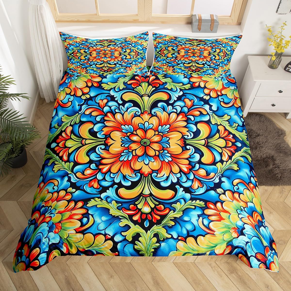 

Фиолетовый Бохо Пододеяльник Твин Фулл Мандала Пододеяльник Этнический Племенной Цветочный Постельный Набор Скандинавский Стиль Мексиканское Покрывало Чехол EU Single(135x200cm)