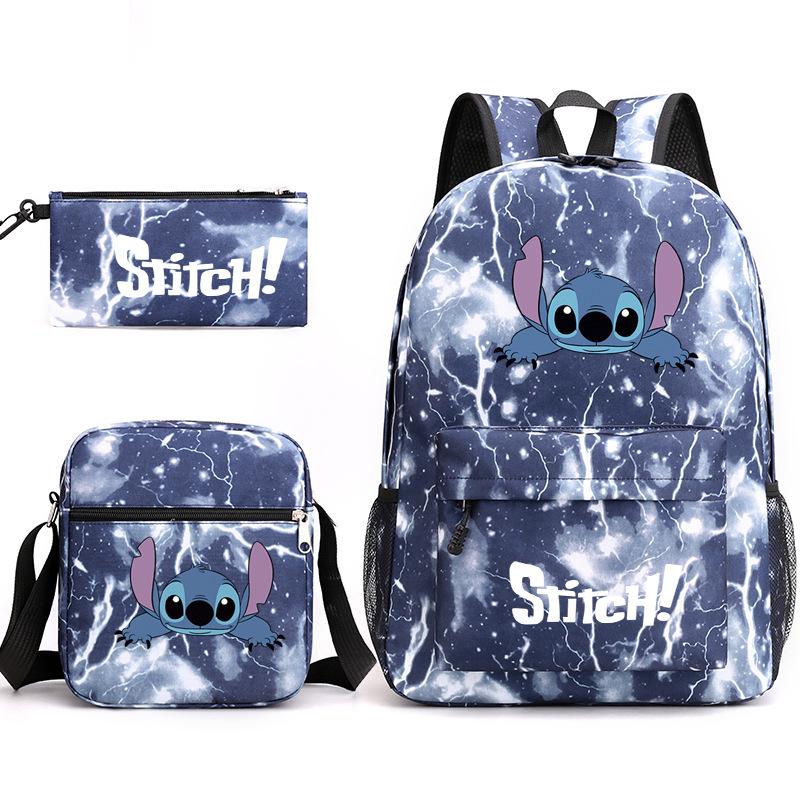 Set Zaino Borsa a Spalla Astuccio Cartone Animato 3-in-1 Zaino Studente Nero Grande Capacità Resistente all'Acqua per Scuola Media Superiore Università