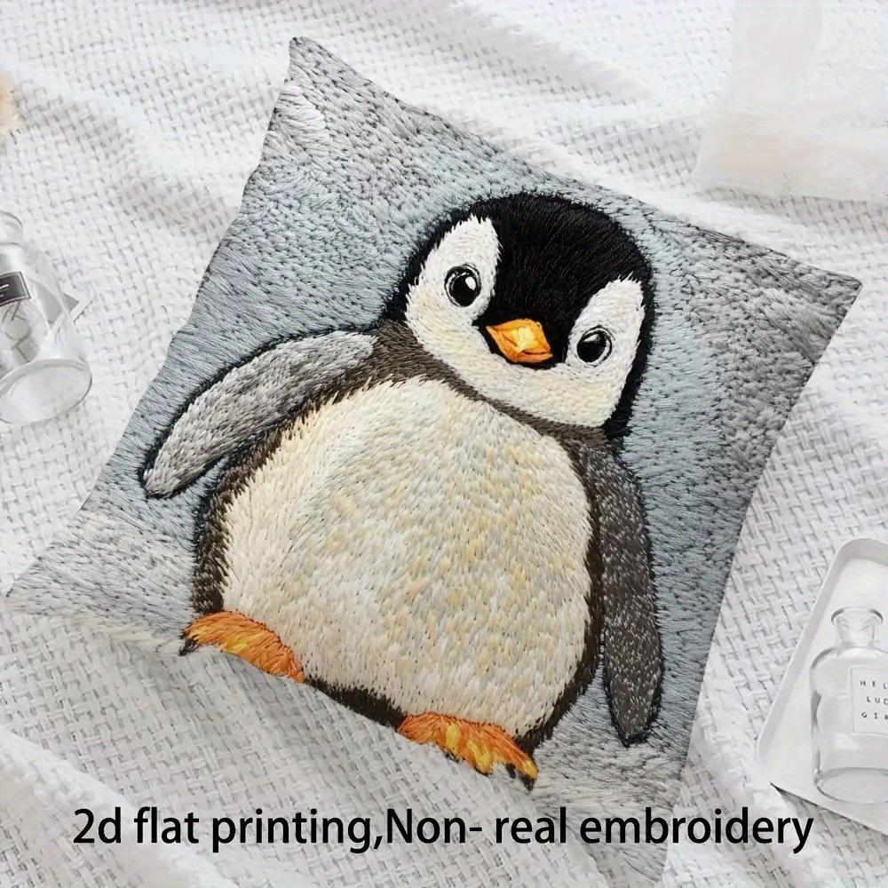 Cute Baby Penguin Pillow Cover 2D Faux Print Adorable Arctic Animal Cushion Case For Sofa Bed Couch Cozy Kids Nursery Home