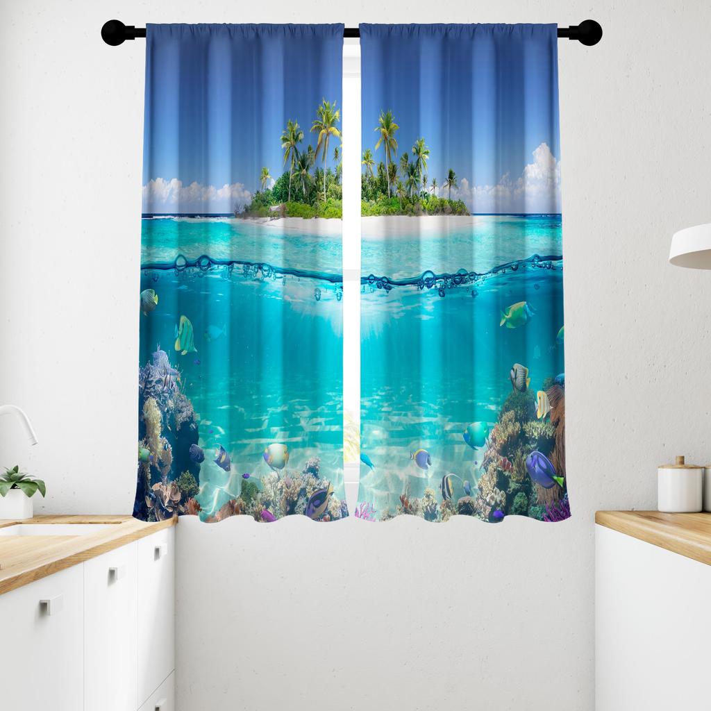 2 Stück, Strandlandschaft Sonnenuntergang Ozean Fenster Dekorative Vorhänge, Für Wohnzimmer Schlafzimmer Esszimmer Küche Bauernhaus Heimdekor