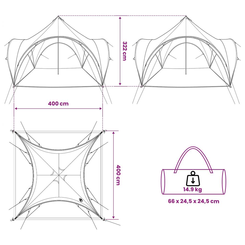 Party Tent with Roof Gray and Orange 400 x 400 x 320 cm