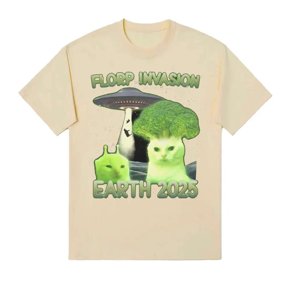 Florp Invasion Earth 2025 Funny Alien Brainrot Cat Dank Meme T Shirts Men Women Clothing Vintage Short Sleeve Oversized T-shirts