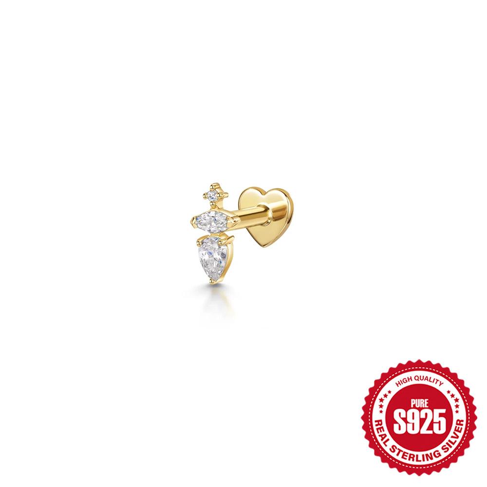 14K Gold Plated Solid 925 Sterling Silver Post Flat Back Stud Earrings for Women Cartilage Helix Piercing Cubic Zirconia Earring
